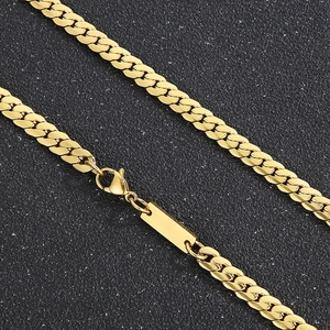 Stainless Steel Cuban Link Necklace Polished Rectangular ID Plate Hip Hop Simple Style Curb Chain Jewelry For Men Women