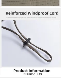 Detail of adjustable windproof 30cm chin strap with secure black plastic toggle buckle