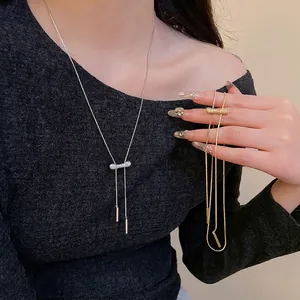 Collier Lariat À Pendentif Géométrique En Cuivre Avec Zircone Plaqué Or 18 Carats Chaîne Serpent En Y Réglable Bijoux