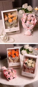 Soap rose bouquets in gift boxes with Timeless Posies ribbon for Valentine's Day