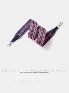 5cm wide blue and pink woven replacement strap with silver metal swivel hooks for handbags