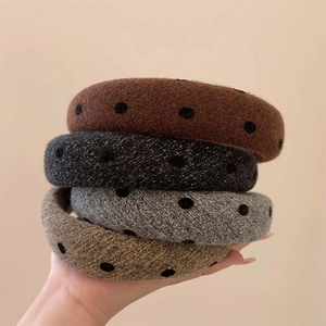 Chic padded velvet polka dot headbands in various grey and brown autumn colors