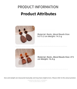 Detailed product specifications for vintage resin and wood bead geometric drop earrings