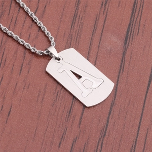 Titanium steel necklace with letter A pendant on a twisted rope chain for men