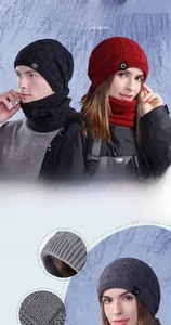 Détail de l'ensemble bonnet et écharpe avec doublure thermique épaisse en peluche