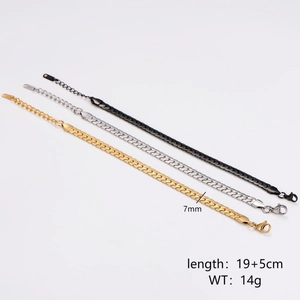 Vintage stainless steel 7mm NK curb chain bracelets in gold, silver, and black colors