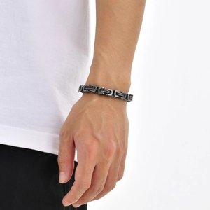Men's vintage oxidized stainless steel Byzantine chain bracelet in rugged industrial style