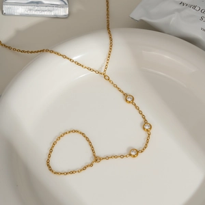 Minimalist Stainless Steel Finger Bracelet Gold Plated Zircon Hand Back Chain For Women Elegant Fashion Jewelry