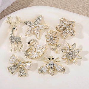 Elegant Brooches Gold Plated Alloy With Zircon Rhinestone Animal Flower Star Shapes Fashionable Dress Decor For Women