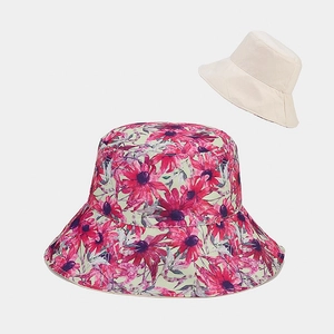 Women Reversible Bucket Hat Cotton Floral Print Sun Protection Summer Outdoor Wide Brim Casual Foldable