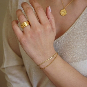 18K gold plated stainless steel jewelry set with layered snake chain and coin necklace