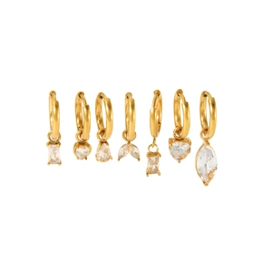 Boucles d'oreilles vintage français en acier inoxydable doré 18K avec zircon en cœur
