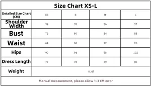 Detailed size chart in CM for bow satin short dress featuring XS to L measurements