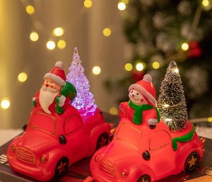 Christmas car night light featuring Santa and snowman with glowing LED Xmas tree