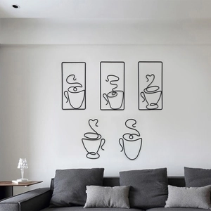 Minimalist Coffee Cup Wall Decor Metal Line Art Modern Abstract Iron Hanging Ornament Home Kitchen Cafe Accessory