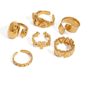Vintage Gold Plated Stainless Steel Rings Heart Flower Lava Waterproof Hypoallergenic Minimalist Bohemian For Women