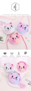 Detailed view of three gradient plush cat crossbody bags with cute 3D ears and embroidery