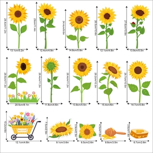 Detailed size specifications for double-sided sunflower and honey-themed window stickers