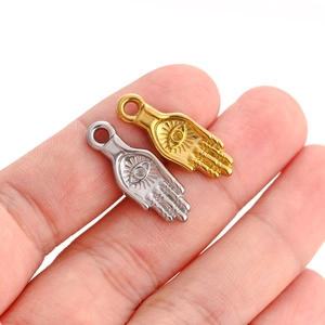 Gold and silver stainless steel Hamsa Hand palm pendants with evil eye for DIY jewelry