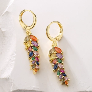 Elegant 18K gold plated wheat ear earrings with colorful marquise-cut zircon stones