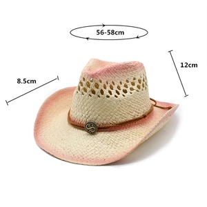 Dettaglio cappello cowboy in paglia intrecciata con dimensioni: corona 12cm e tesa 8.5cm