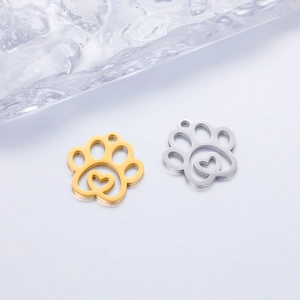Polished stainless steel heart hollowed cat and dog paw pendants in gold and silver
