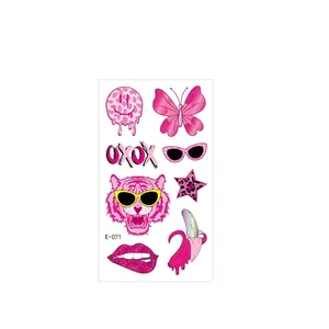 Rosa Preppy Style temporäre Tattoos Set mit Herz- und Leopardenmustern für Mädchen