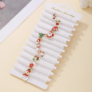 Christmas Imitation Artificial Pearl Beaded Bracelets Santa Claus Snowman Alloy Pendants Festive Jewelry Gifts For Women
