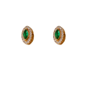 Elegant gold earrings with emerald green oval zircon and sparkling halo crystals