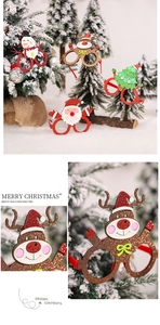 Detailed view of Christmas glasses set with Santa, reindeer, and sequin glitter textures