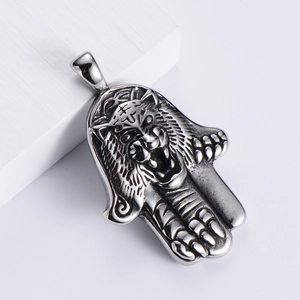 Collier Pendentif Main De Hamsa Et Tête De Tigre En Acier Inoxydable 304 Pour Hommes Bijoux Hip Hop Punk