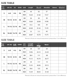 Detailed size chart for women's summer vest and shorts set with EU US UK measurements