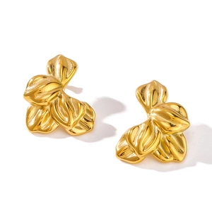3D petal stud earrings in 18k gold plated stainless steel with vintage texture
