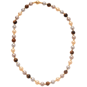 Collier de perles œil de tigre vintage français avec fermoir magnétique pour femmes