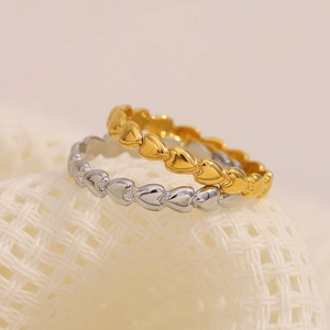 Vintage style 18K gold and silver plated stainless steel rings with small heart link design