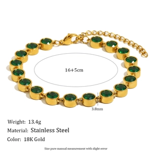 18K gold plated stainless steel bracelet with green zircon stones and adjustable chain
