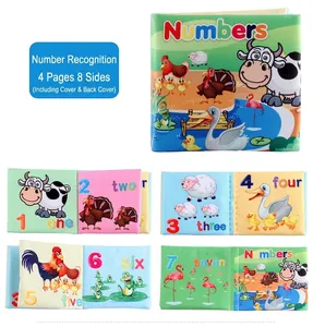 Detail of colorful animal illustrations and numbers in a soft baby educational cloth book
