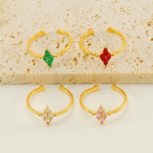 Adjustable Open Ring Stainless Steel 18K Gold Plated Zircon Inlaid Geometric Luxury Fashion Jewelry For Women