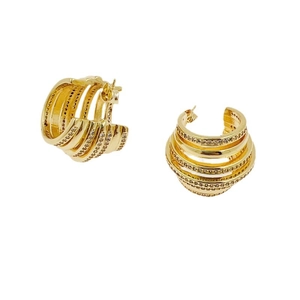 Boucles d'oreilles créoles cœur étagées plaqué or 18k serties de zircons étincelants