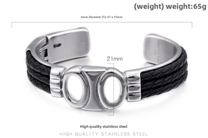 Détails des dimensions du bracelet punk en cuir tressé et acier 316L pesant 65g