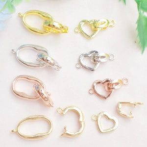 14K gold plated heart and oval pearl clasps for DIY necklaces in gold, silver and rose gold