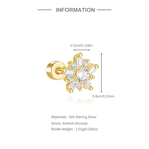 Detailed chart showing size and 925 sterling silver specs of snowflake earring