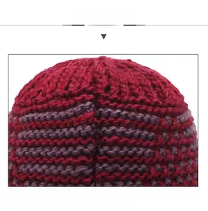 Detail display showing the precise stitching on the top of the knitted winter hat