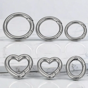 Assorted silver stainless steel spring O-rings in round, heart, and oval shapes