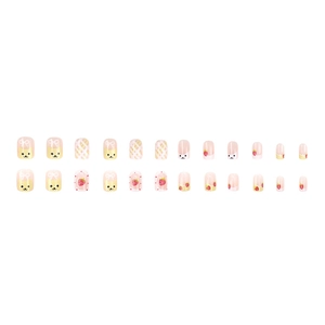 24pcs Sweet Strawberry and Cat Plaid Pattern Press-on Nails in Nude and Pink Tones