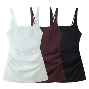 Slim fit camisole dress in white, burgundy, and black satin with smooth draped folds