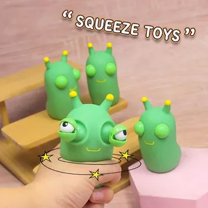 Funny green bug squeeze toy with pop-out eyes for stress relief and sensory play