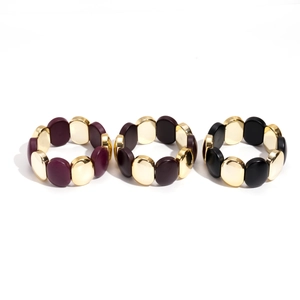 Bracelets élastiques en perles acryliques minimalistes en violet, marron et noir avec or