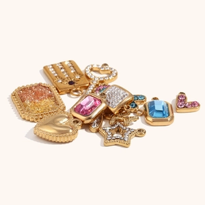 14K gold plated octagon charms with colorful stones for DIY jewelry making sets