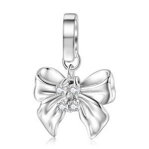 Minimalist S925 sterling silver bow pendant with sparkling zircons for Y2K style jewelry